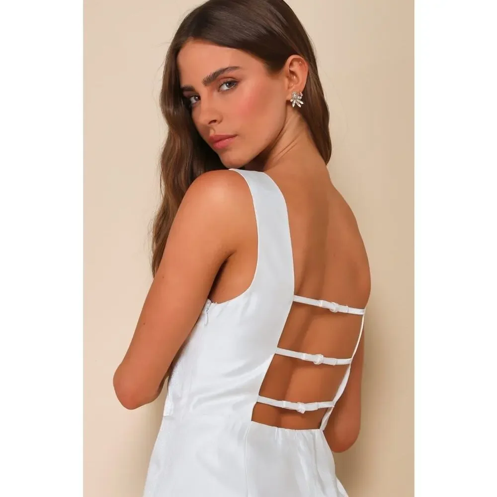 NWOT Lulus Sophisticated Selection White Sleeveless Backless Mini Dress Party L - Picture 3 of 8